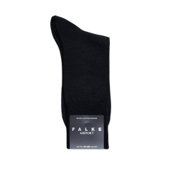 A pair of Falke Black Airport Wool Cotton Socks made with premium merino wool.