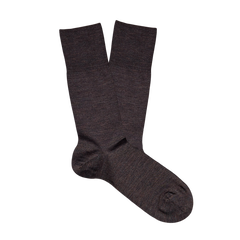 A pair of Falke Brown Melange Airport Wool Cotton Socks on a white background, providing temperature regulation.