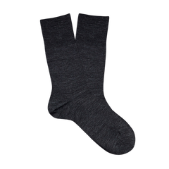 A pair of Falke Grey Airport Wool Cotton Socks on a white surface.