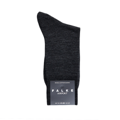 A Grey Airport Wool Cotton sock with the word pale on it, designed by Falke for optimal temperature regulation.