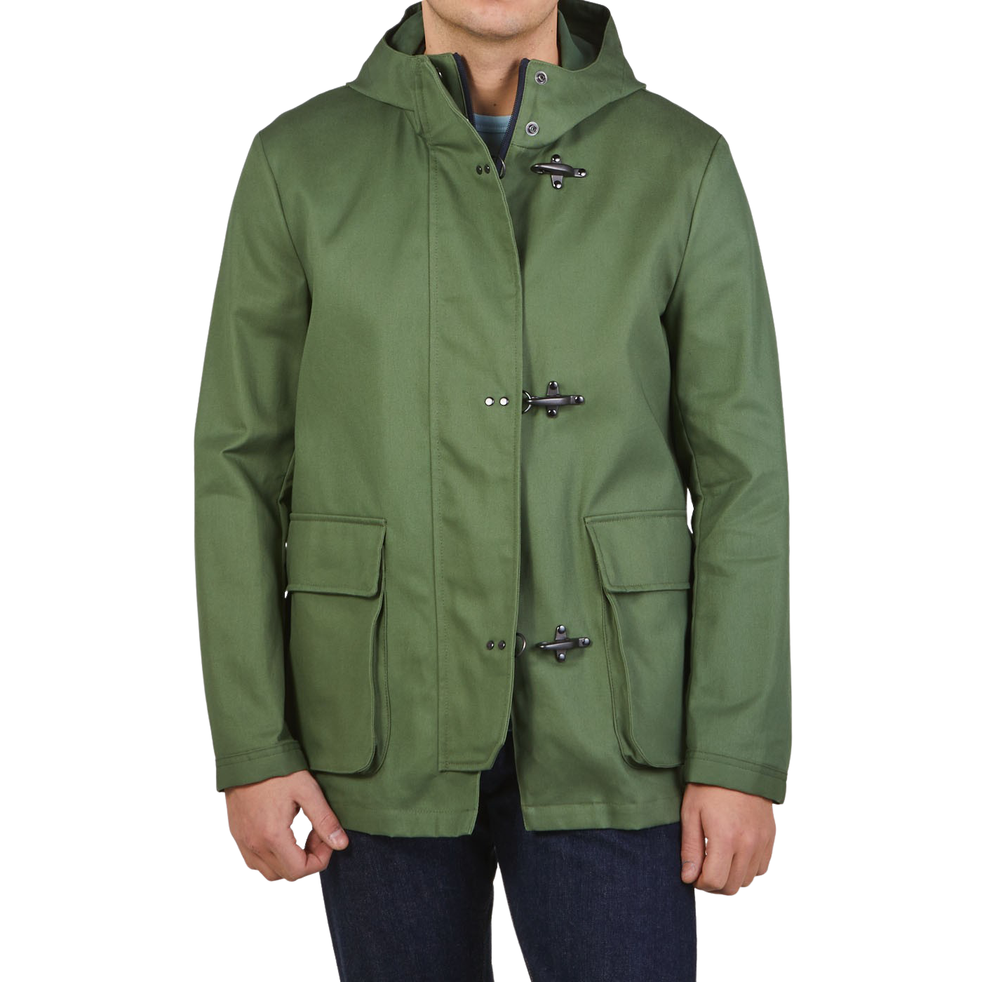 Fay Green Cotton Hooded 3 Ganci Jacket Front