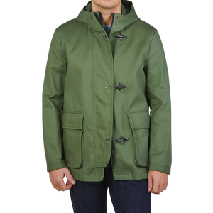 Fay Green Cotton Hooded 3 Ganci Jacket Front