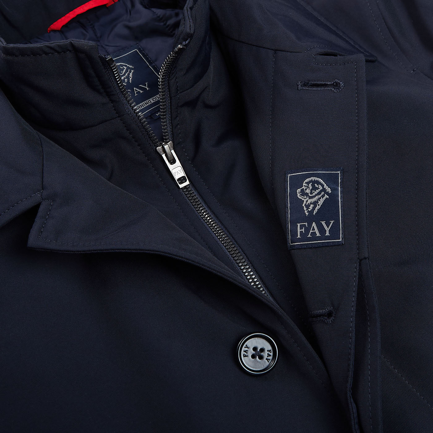 Fay Navy Blue Technical Nylon Morning Coat Collar