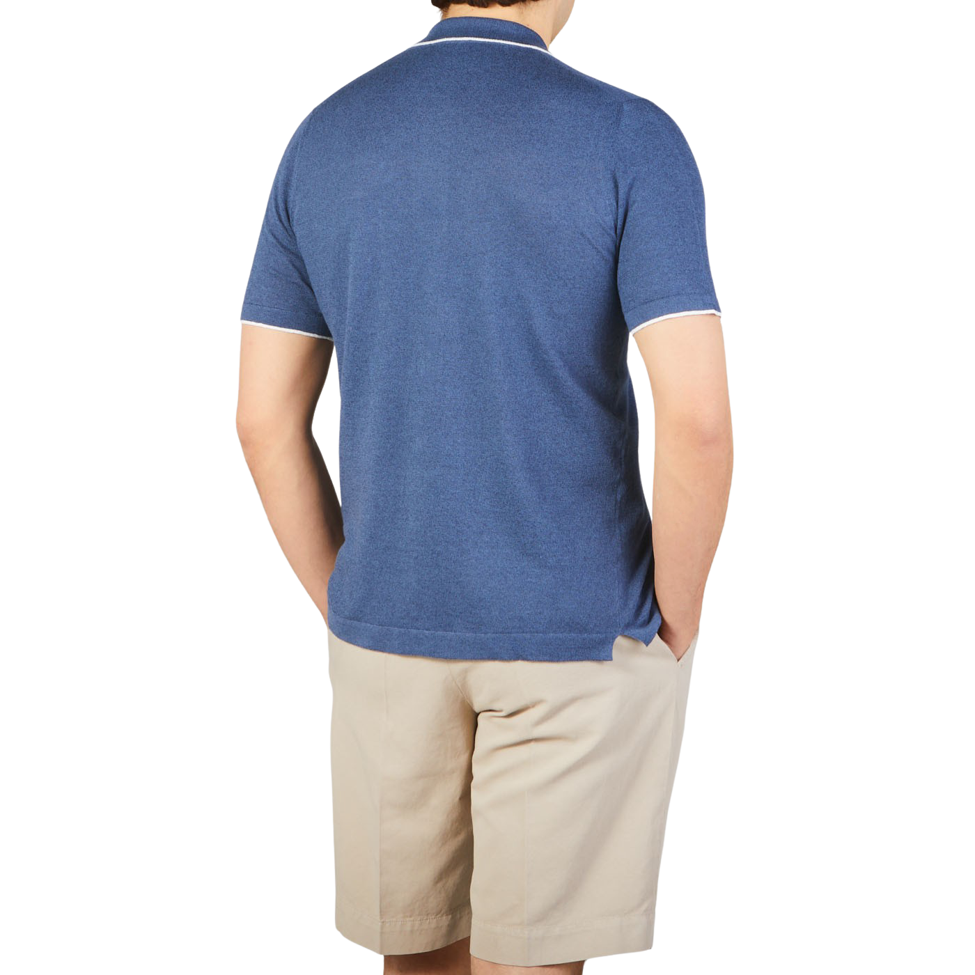 Fedeli Dark Blue Cotton Linen Bowling Shirt Back