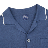 Fedeli Dark Blue Cotton Linen Bowling Shirt Collar