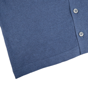 Fedeli Dark Blue Cotton Linen Bowling Shirt Edge