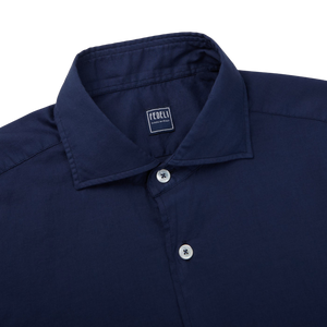Fedeli Dark Blue Cotton Stretch Beach Shirt Collar