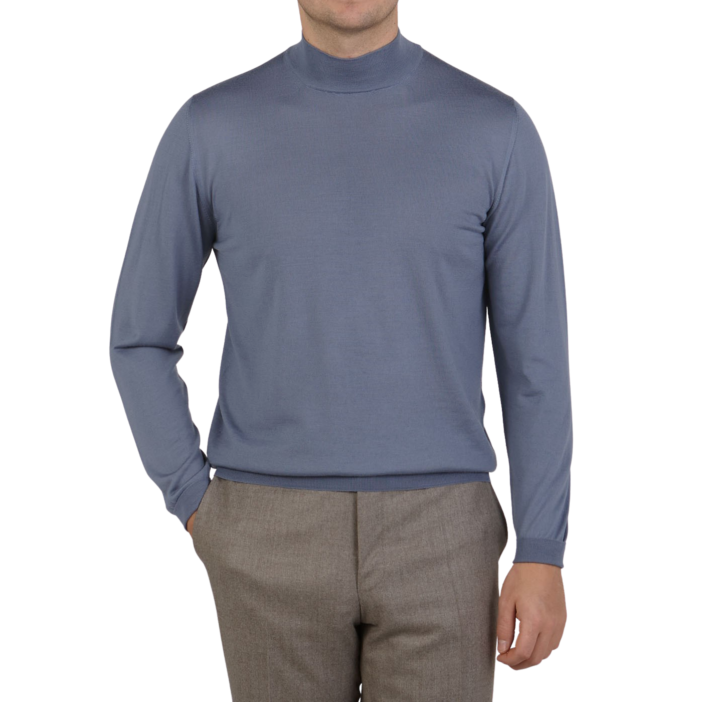 Fedeli Light Blue 140s Wool Mockneck Sweater Front