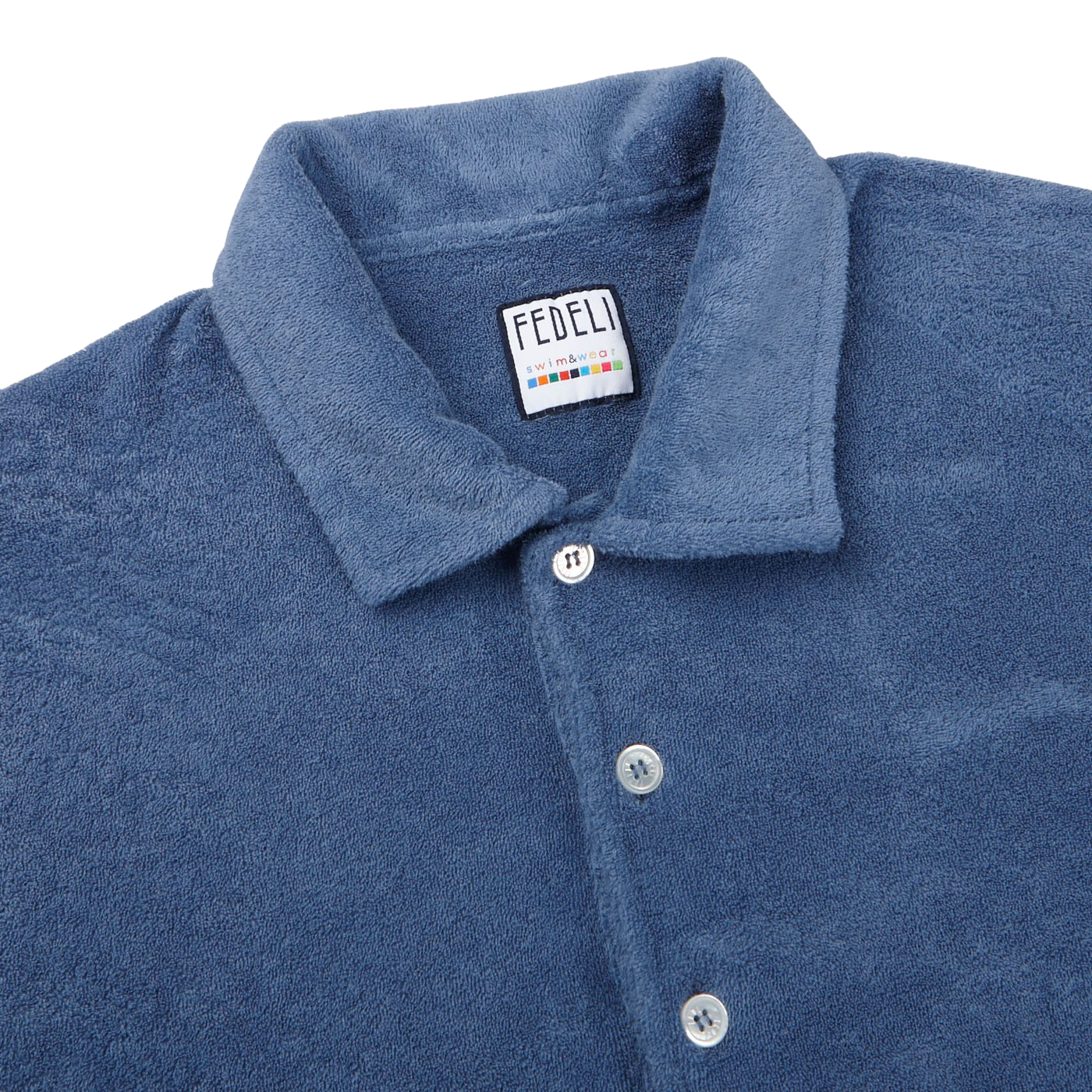 Fedeli Light Blue Cotton Towelling Polo Shirt Collar