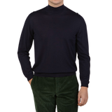 Fedeli Navy 140s Wool Turtleneck Sweater Front