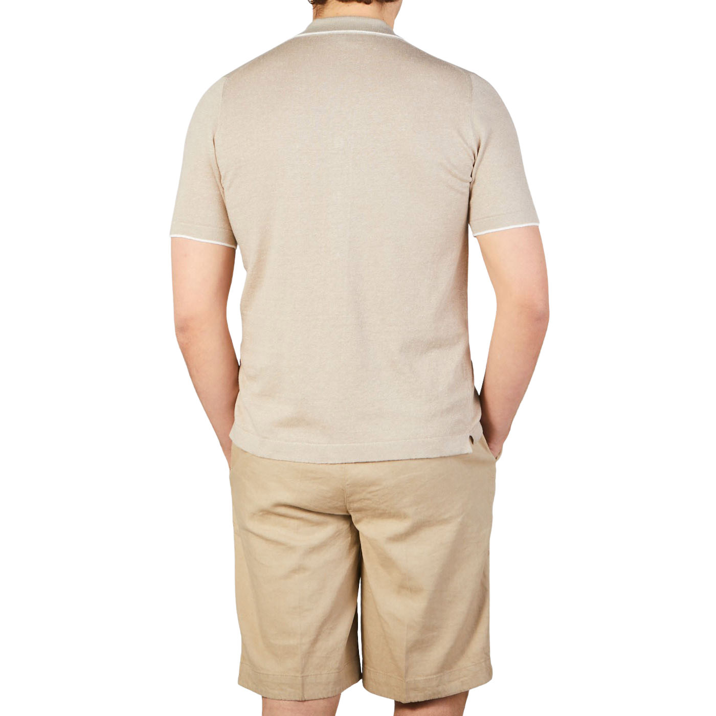 Fedeli Sand Beige Cotton Linen Bowling Shirt Back