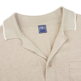 Fedeli Sand Beige Cotton Linen Bowling Shirt Collar