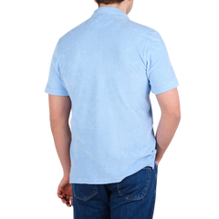 Fedeli Sky Blue Cotton Towelling Polo Shirt Back