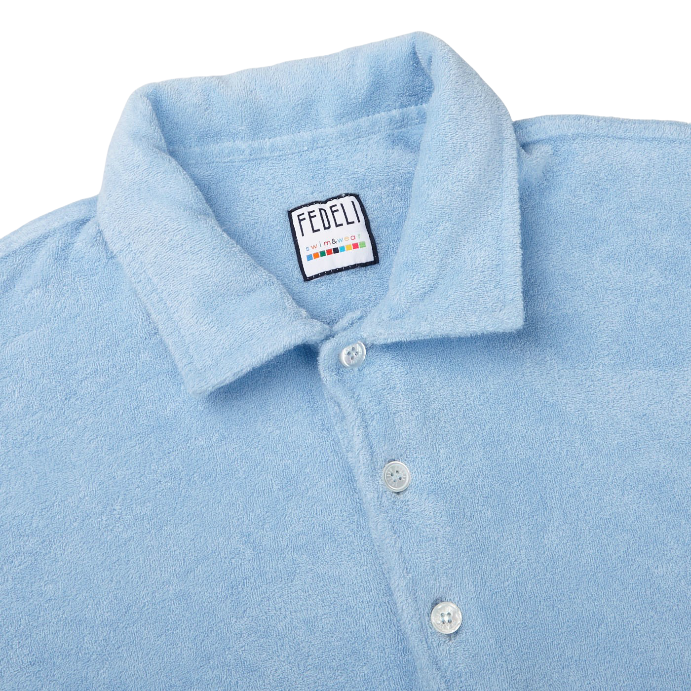 Fedeli Sky Blue Cotton Towelling Polo Shirt Collar
