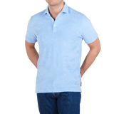 Fedeli Sky Blue Cotton Towelling Polo Shirt Front