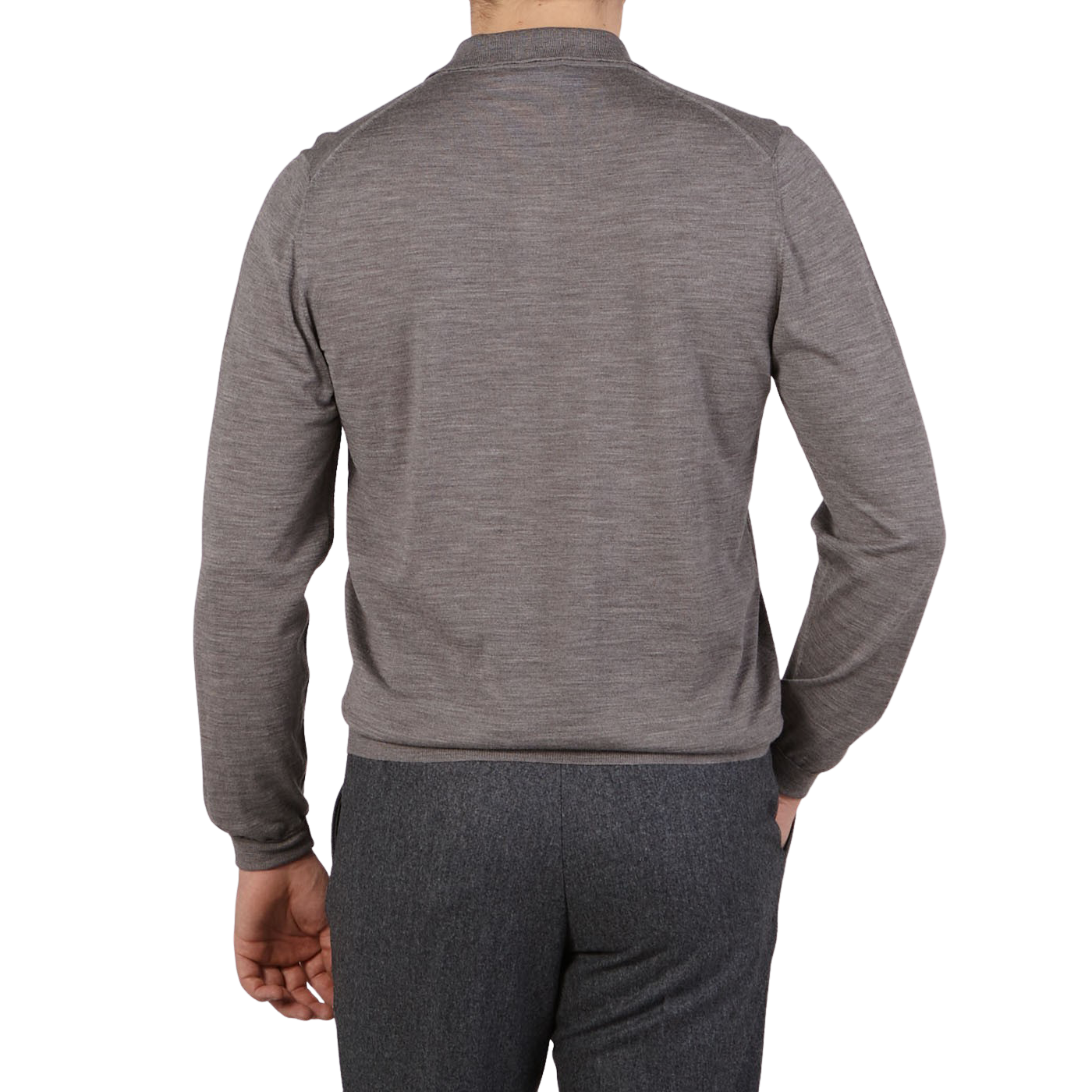 Fedeli Taupe Grey Super 140s Wool Polo Shirt Back
