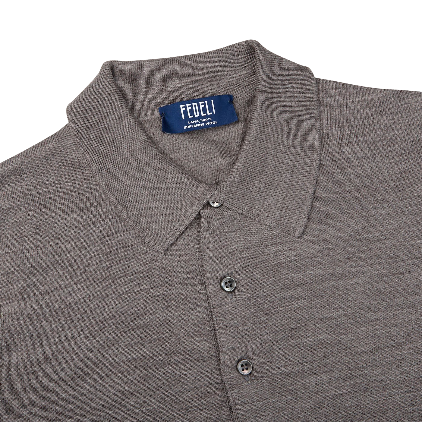 Fedeli Taupe Grey Super 140s Wool Polo Shirt Collar