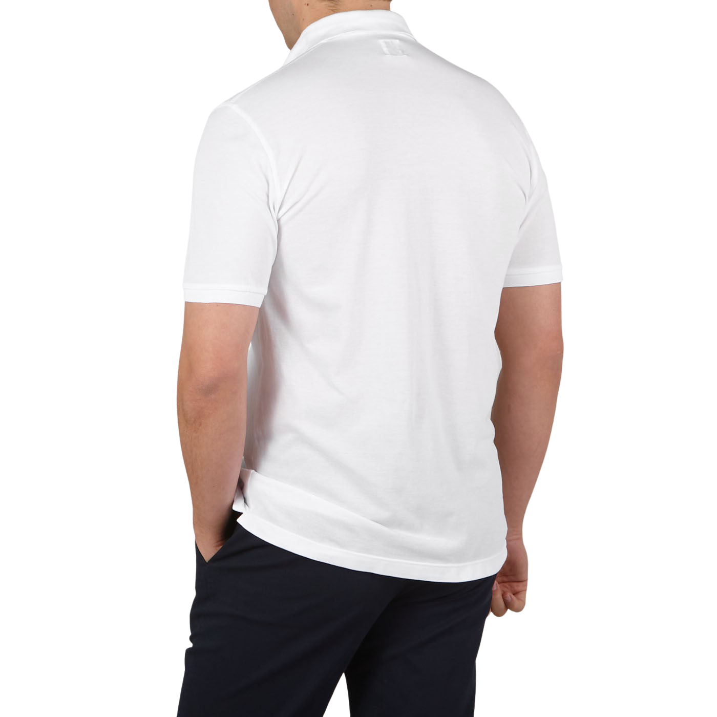 Fedeli Washed White Light Cotton Pique Polo Shirt Back