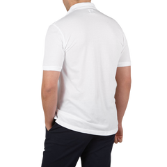 Fedeli Washed White Light Cotton Pique Polo Shirt Back