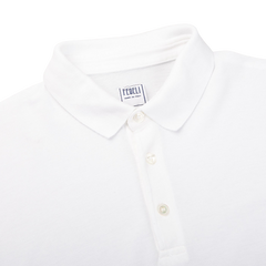 Fedeli Washed White Light Cotton Pique Polo Shirt Collar