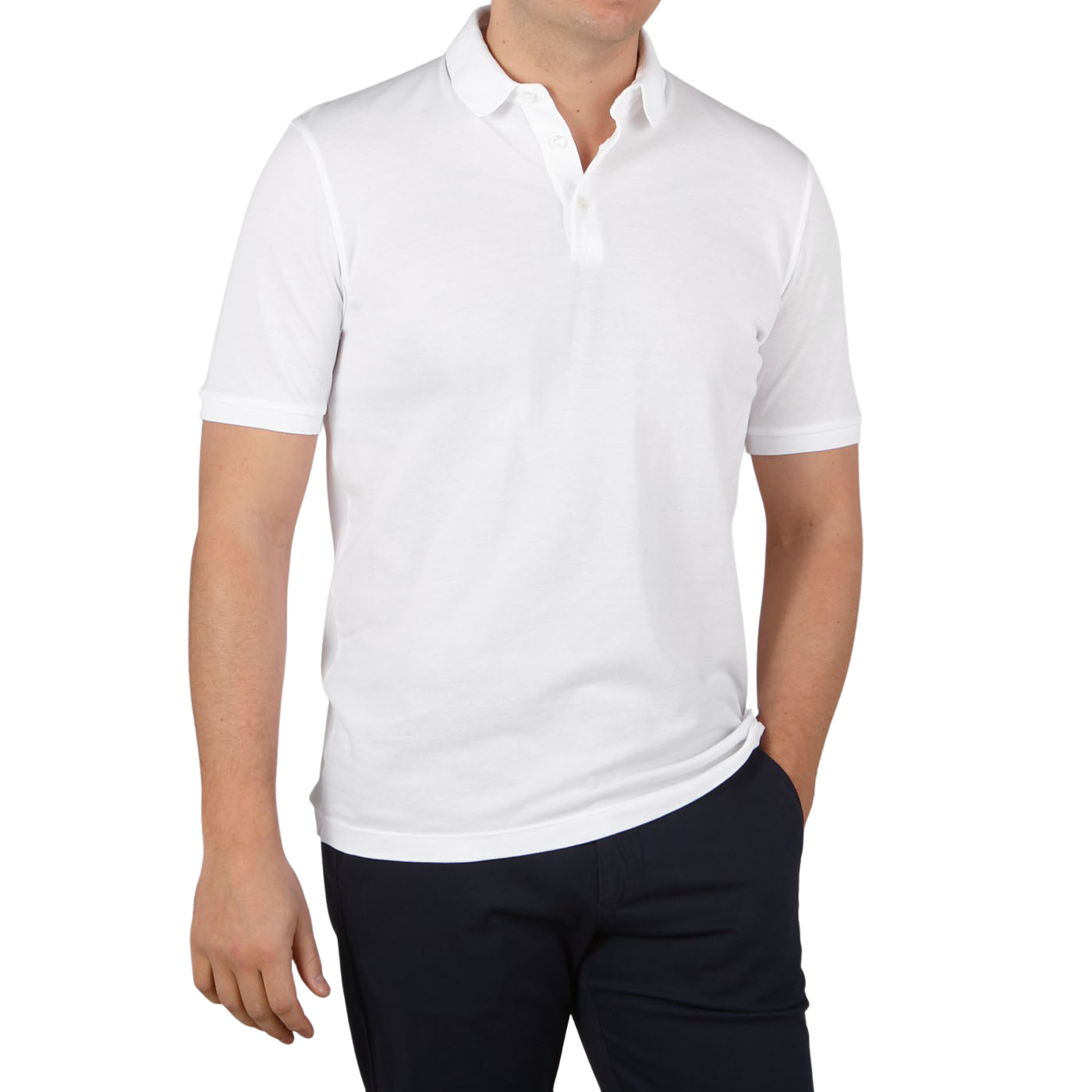 Fedeli Washed White Light Cotton Pique Polo Shirt Front