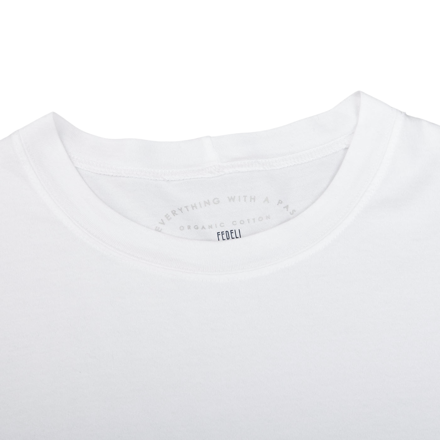Fedeli Washed White Organic Cotton Jersey T-Shirt Collar