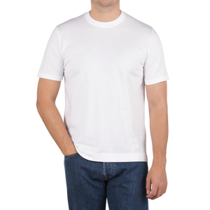 Fedeli Washed White Organic Cotton Jersey T-Shirt Front