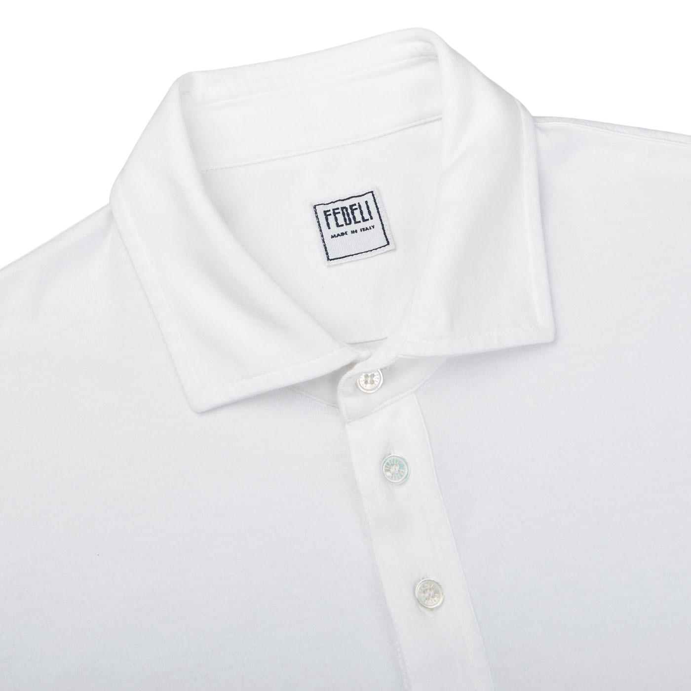 Fedeli White Giza Organic Cotton Polo Shirt Collar