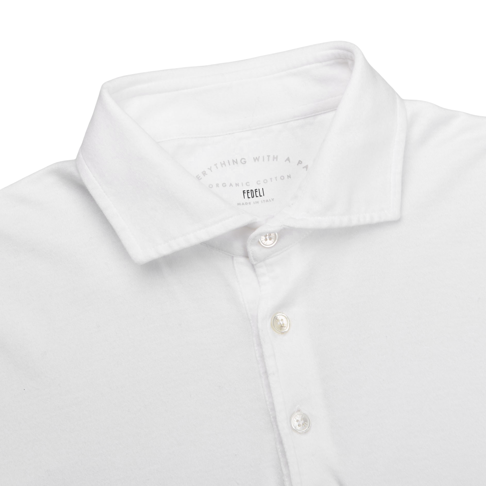 Fedeli White Organic Cotton Polo Shirt Collar