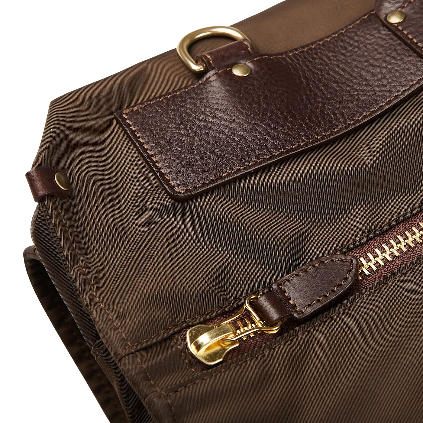 Felisi Dark Brown Nylon Leather Garment Bag Zipper