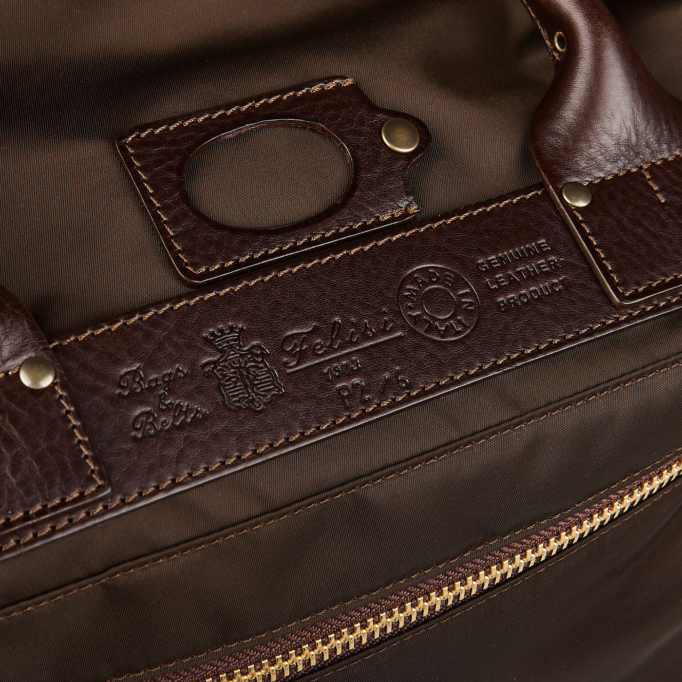 Felisi Dark Brown Nylon Leather Large Travel Bag Logo