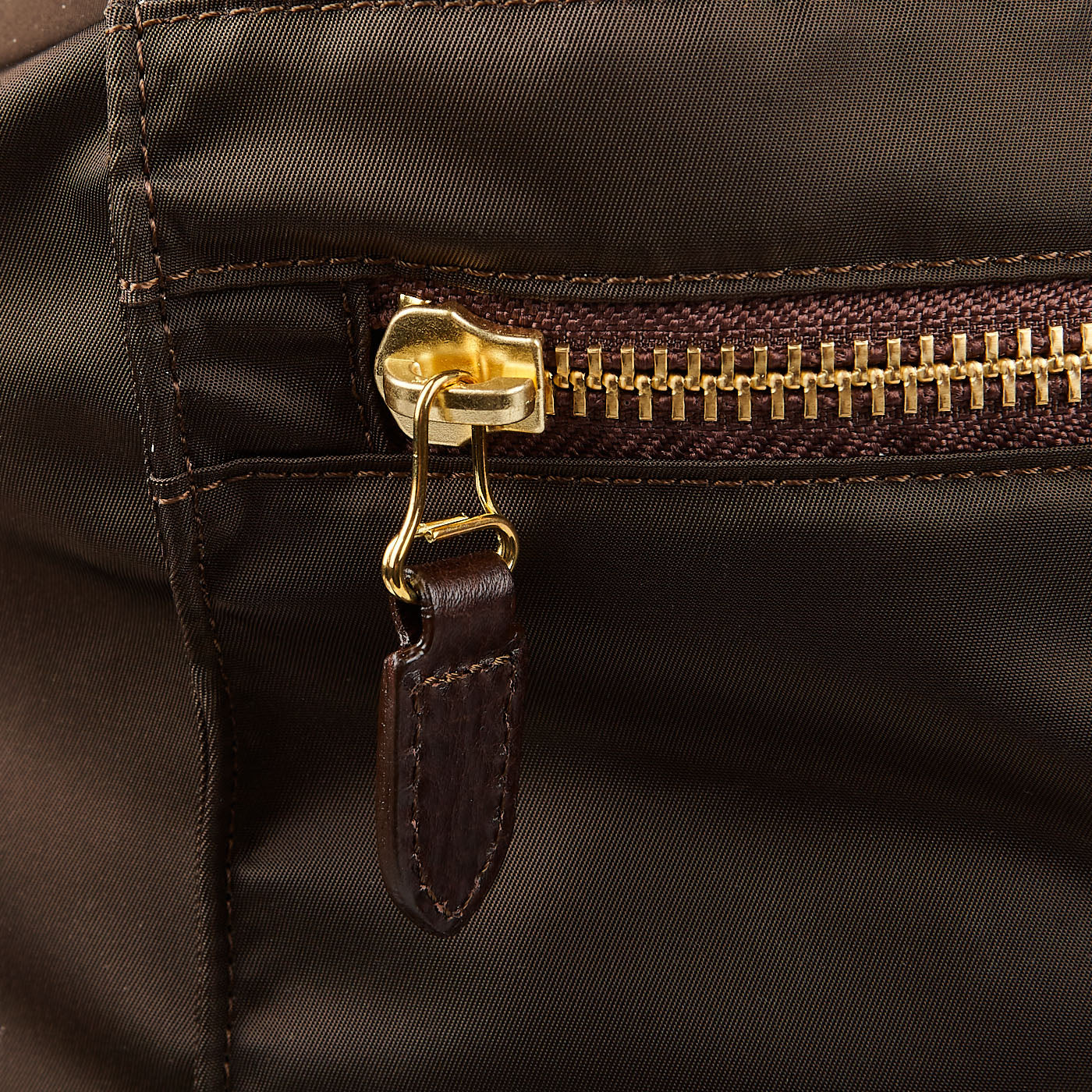 Felisi Dark Brown Nylon Leather Large Travel Bag Zipper