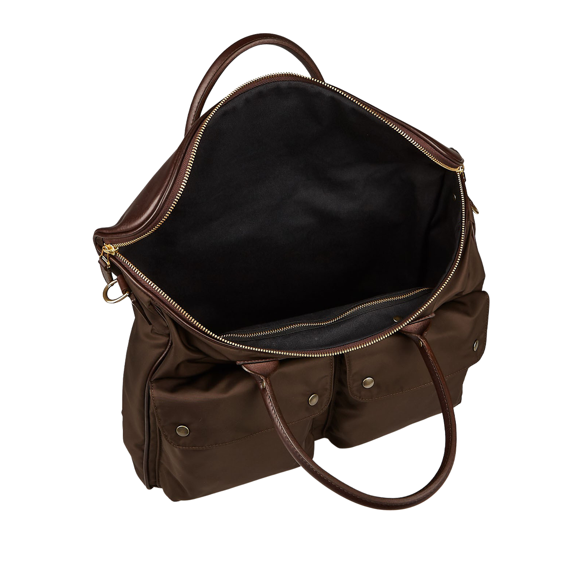 Felisi Dark Brown Nylon Leather Shoulder Bag Open