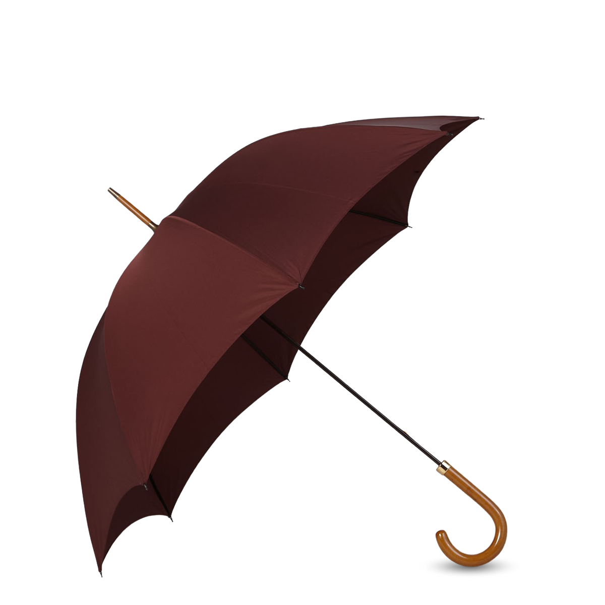 A handmade Bordeaux Polished Maple Handle Umbrella by Fox Umbrellas.