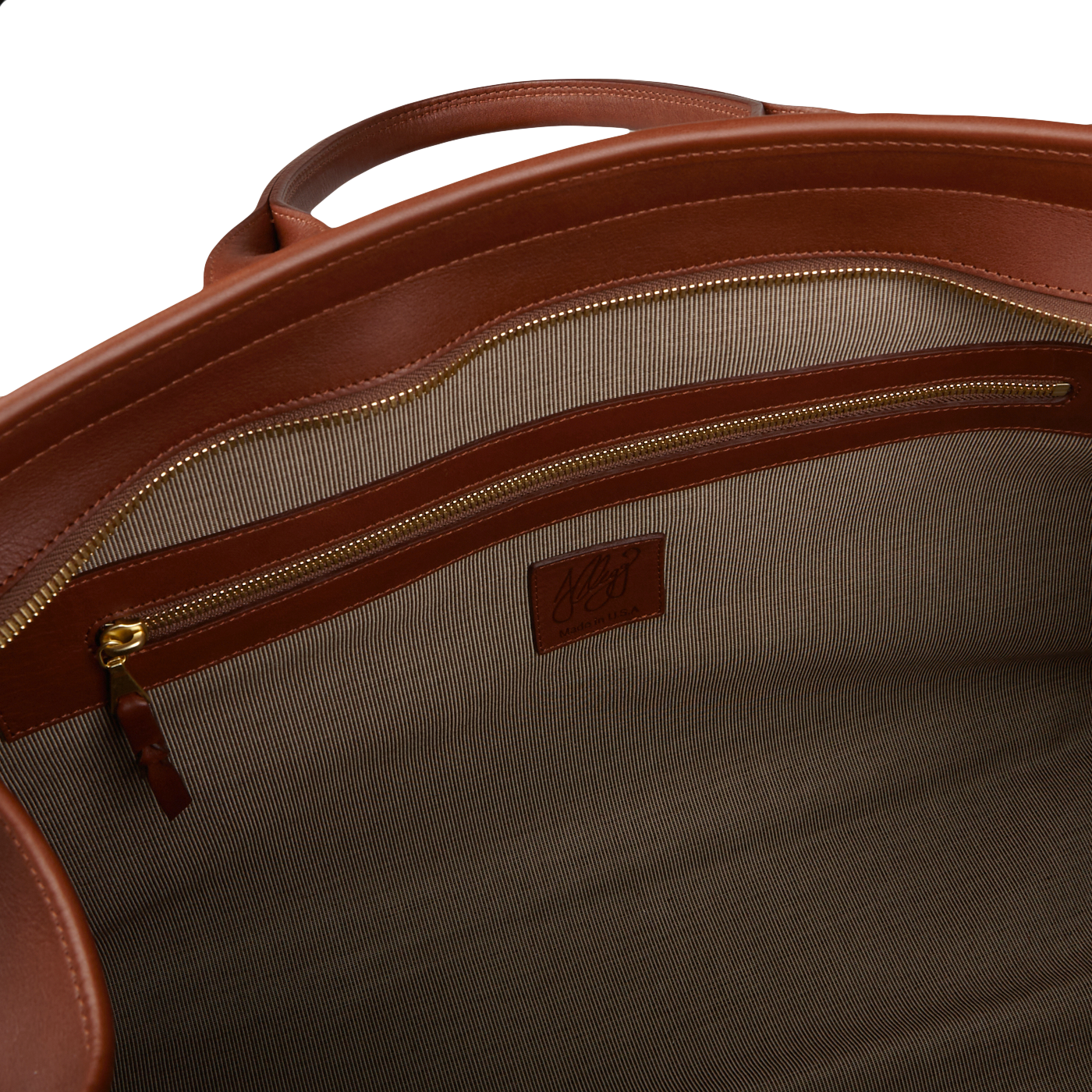 Frank Clegg Chestnut Tumbled Leather Signature Travel Duffle Inside