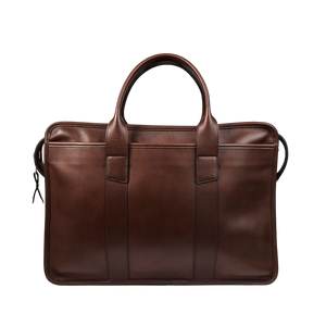 The Frank Clegg Chocolate Tumbled Bound Edge Leather Zip-Top Briefcase.