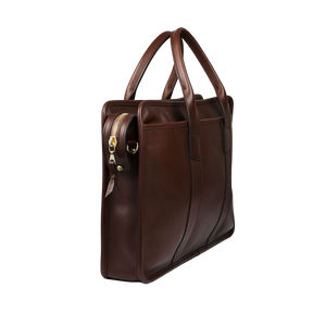 Frank Clegg Chocolate Tumbled Leather Zip-Top Briefcase Side