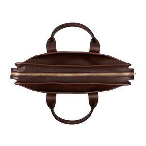 Frank Clegg Chocolate Tumbled Leather Zip-Top Briefcase Top