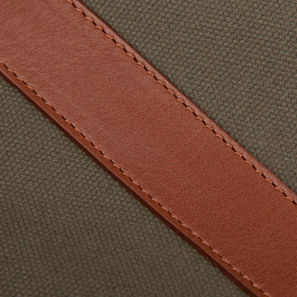 Frank Clegg Green Canvas Chestnut Leather Garment Bag Detail