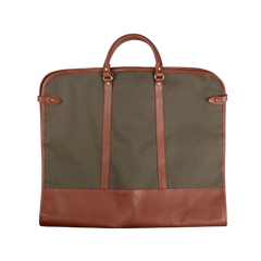 Frank Clegg Green Canvas Chestnut Leather Garment Bag Feature