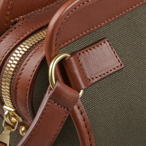 Frank Clegg Green Canvas Chestnut Leather Small Travel Kit Detail
