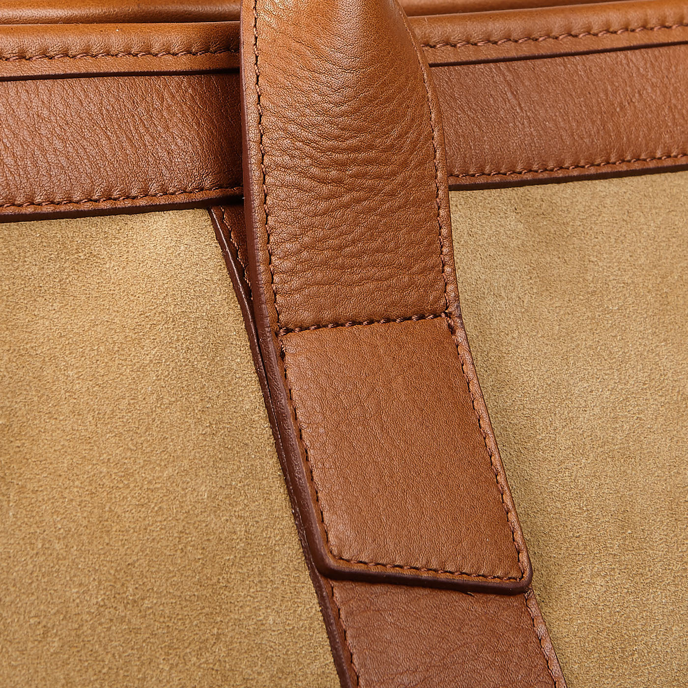 Frank Clegg Sand Suede Cognac Leather Small Travel Duffle Detail