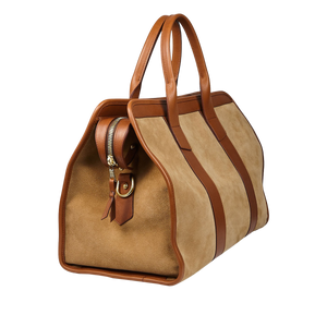 Frank Clegg Sand Suede Cognac Leather Small Travel Duffle Side