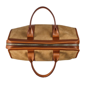 Frank Clegg Sand Suede Cognac Leather Small Travel Duffle Top