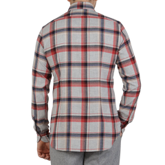 Giannetto Portofino Light Grey Checked Cotton Flannel BD Shirt Back