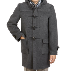 Gloverall Grey Wool Morris Duffle Coat Front