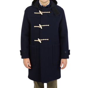 Gloverall Navy Blue Wool Monty Duffel Coat Front
