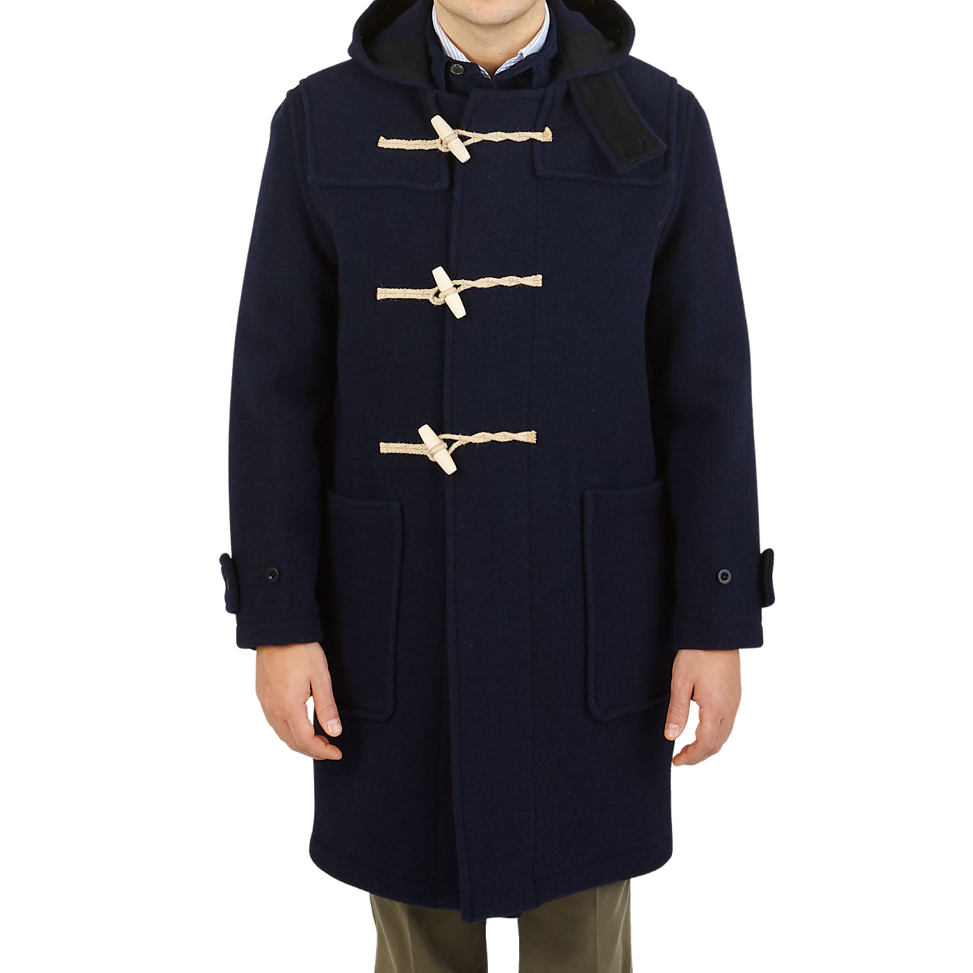 Gloverall Navy Blue Wool Monty Duffel Coat Front