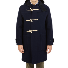 Gloverall Navy Blue Wool Monty Duffel Coat Front