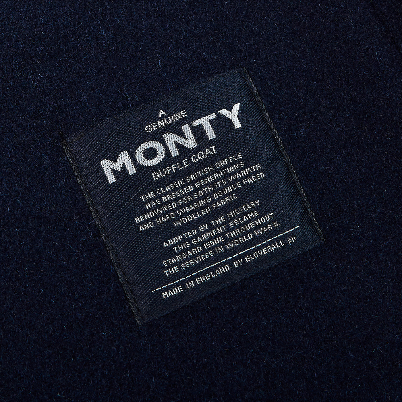 Gloverall Navy Blue Wool Monty Duffel Coat Tag